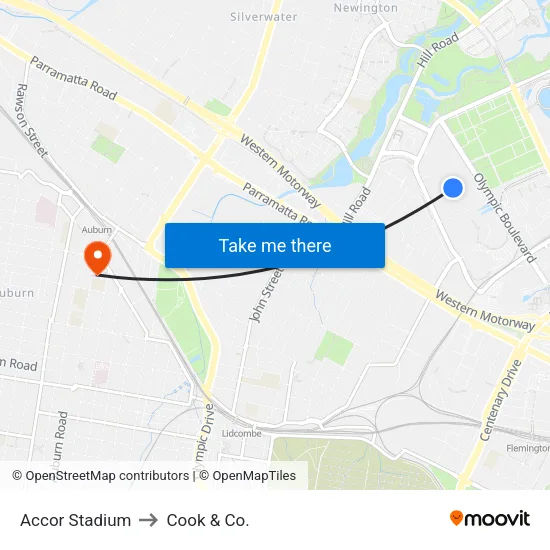Stadium Australia to Cook & Co. map