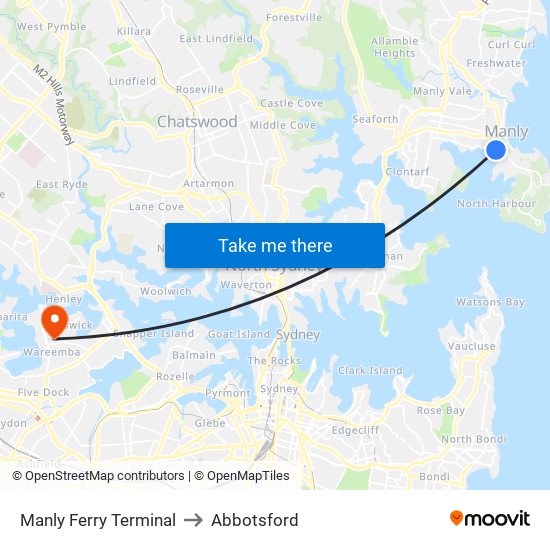 Manly Ferry Terminal to Abbotsford map