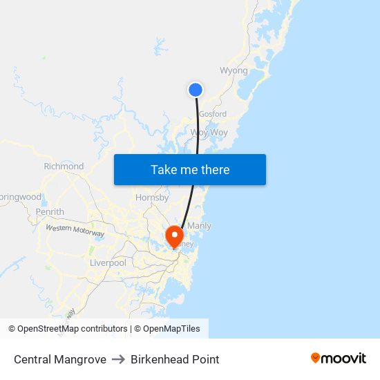 Central Mangrove to Birkenhead Point map