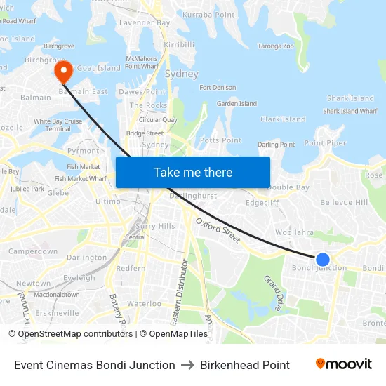 Event Cinemas Bondi Junction to Birkenhead Point map