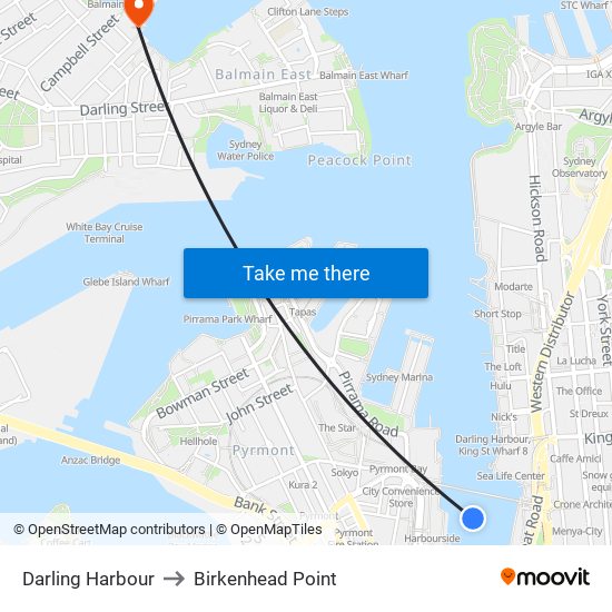Darling Harbour to Birkenhead Point map
