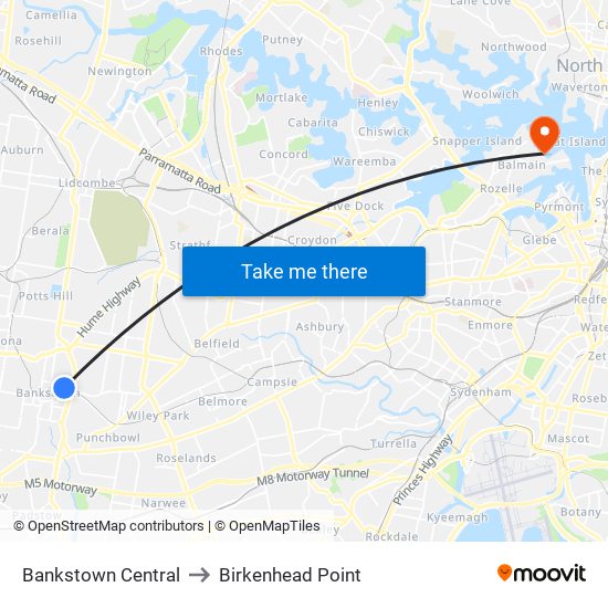 Bankstown Central to Birkenhead Point map