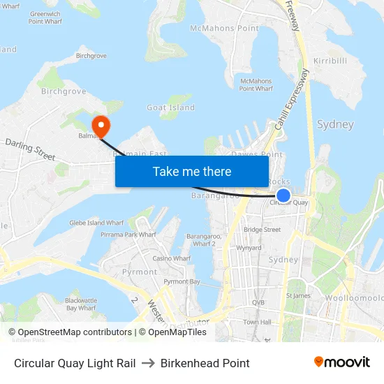 Circular Quay Light Rail to Birkenhead Point map