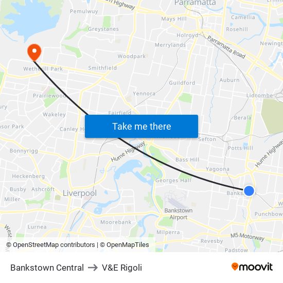 Bankstown Central to V&E Rigoli map