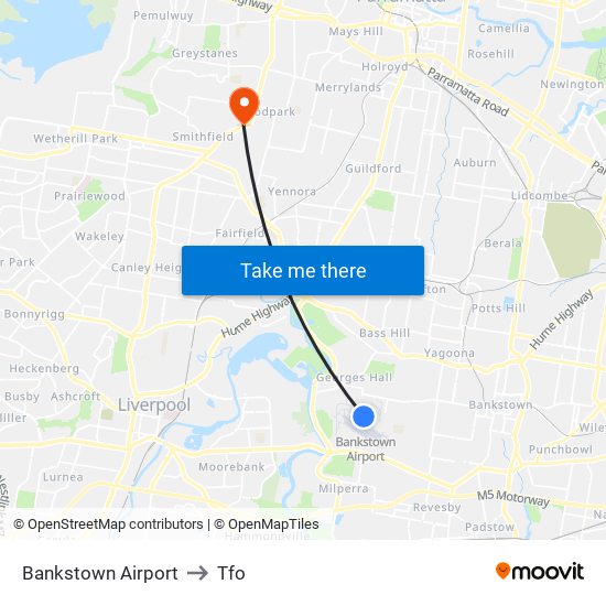 Bankstown Airport to Tfo map