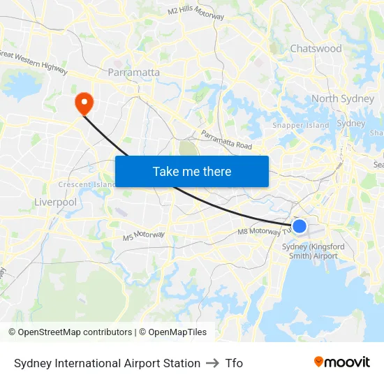 Sydney International Airport Station to Tfo map