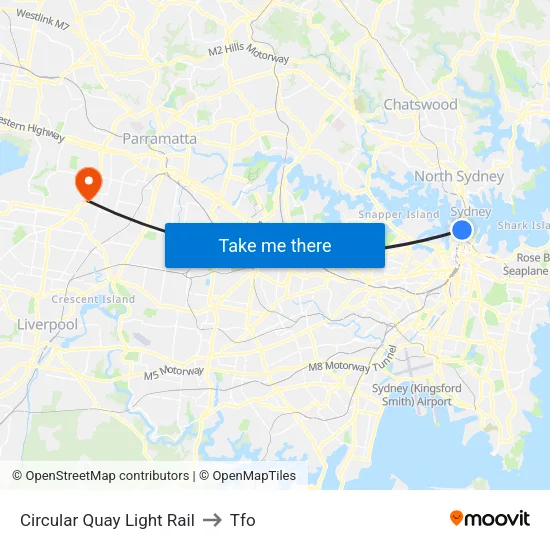 Circular Quay Light Rail to Tfo map