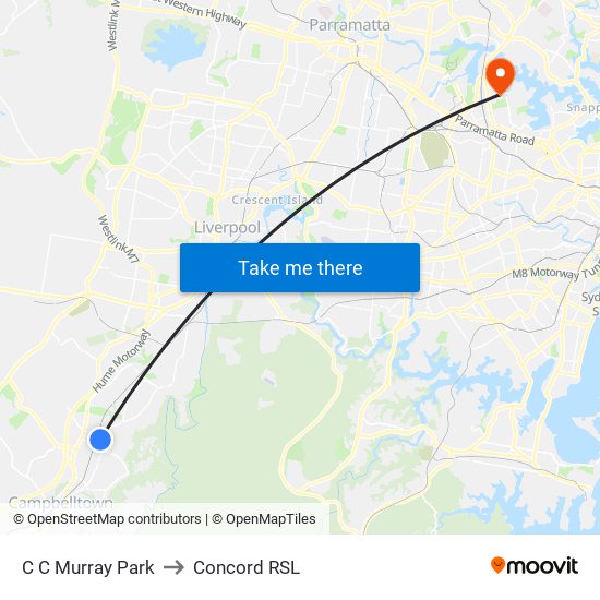 C C Murray Park to Concord RSL map