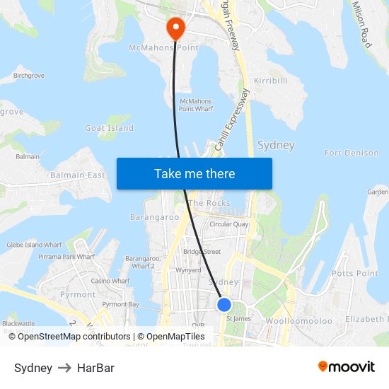Sydney to HarBar map