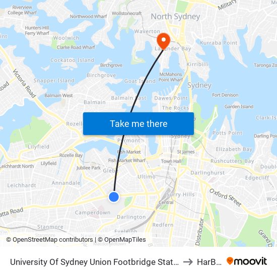 University Of Sydney Union Footbridge Station to HarBar map