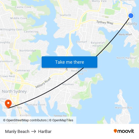 Manly Beach to HarBar map