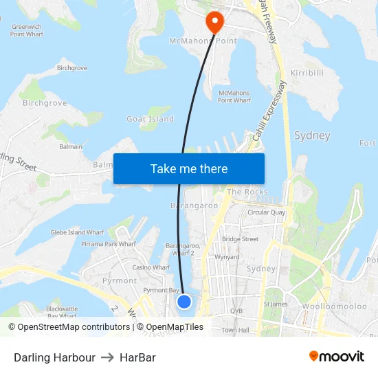 Darling Harbour to HarBar map