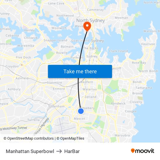 Manhattan Superbowl to HarBar map