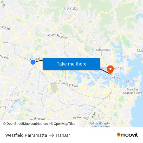 Westfield Parramatta to HarBar map