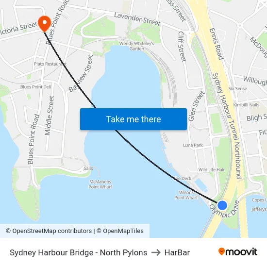 Sydney Harbour Bridge - North Pylon to HarBar map