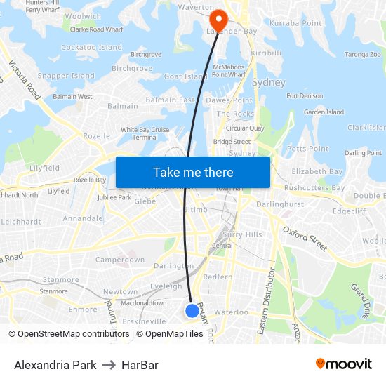 Alexandria Park to HarBar map