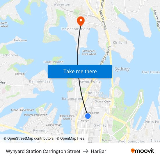 Wynyard Station Carrington Street to HarBar map