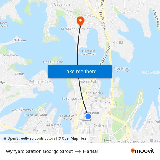 Wynyard Station George Street to HarBar map