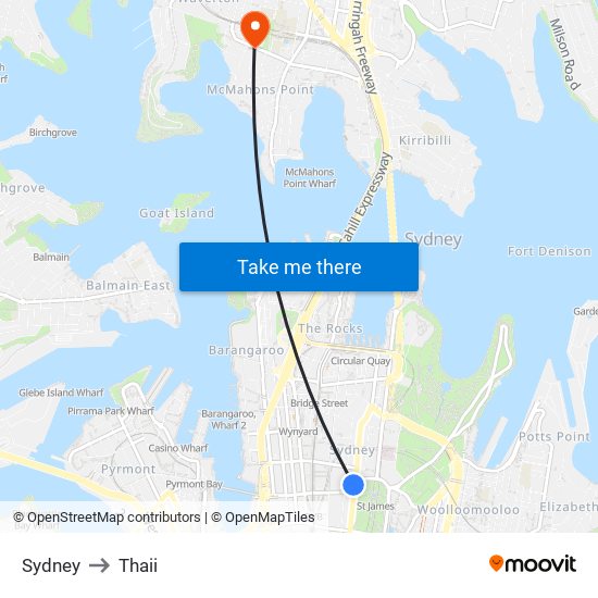 Sydney to Thaii map