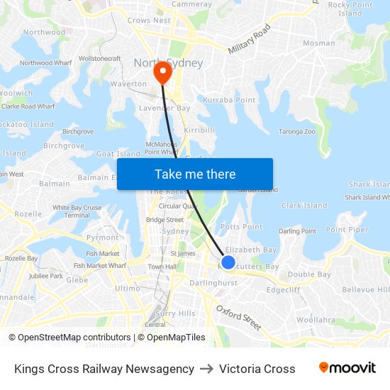 Kings Cross Railway Newsagency to Victoria Cross map