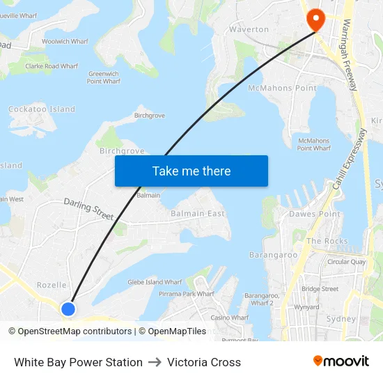 White Bay Power Station to Victoria Cross map