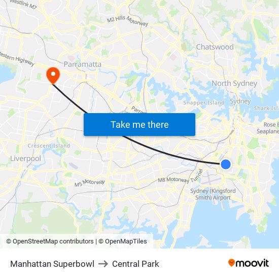 Manhattan Superbowl to Central Park map