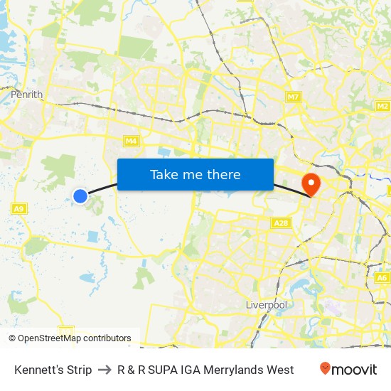 Kennett's Strip to R & R SUPA IGA Merrylands West map