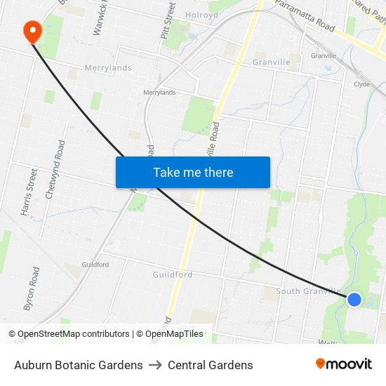 Auburn Botanic Gardens to Central Gardens map