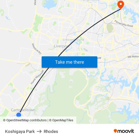 Koshigaya Park to Rhodes map