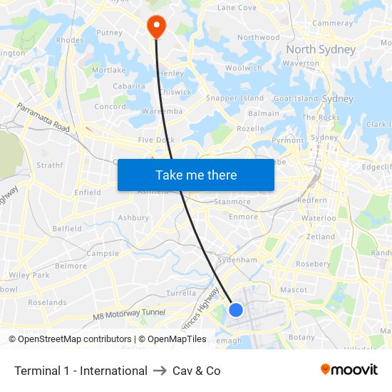 Terminal 1 to Cav & Co map