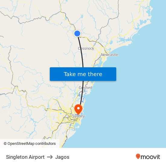 Singleton Airport to Jagos map