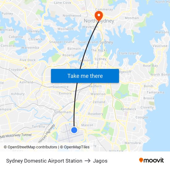 Sydney Domestic Airport Station to Jagos map