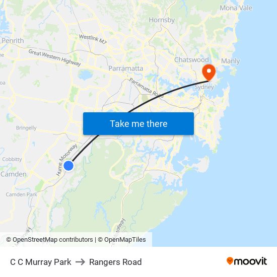 C C Murray Park to Rangers Road map