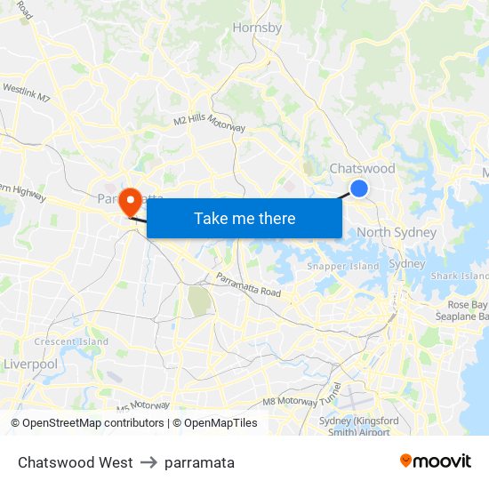 Chatswood West to parramata map