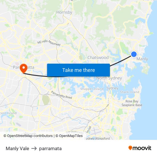 Manly Vale to parramata map