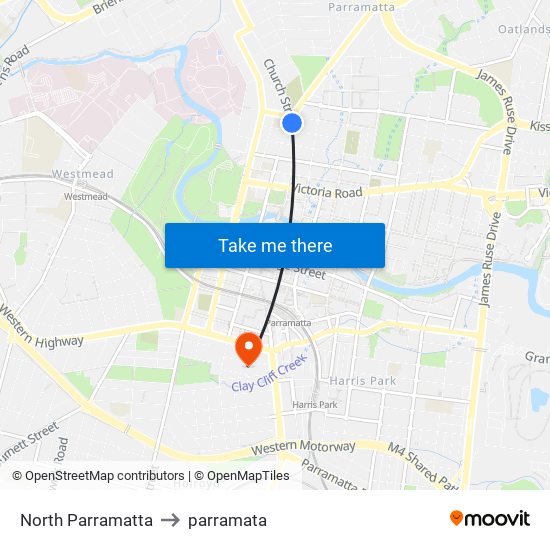 North Parramatta to parramata map