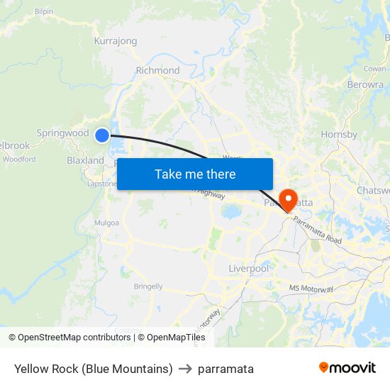 Yellow Rock (Blue Mountains) to parramata map