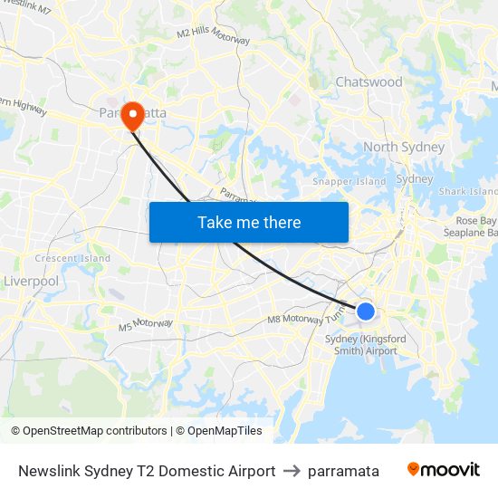 Newslink Sydney T2 Domestic Airport to parramata map