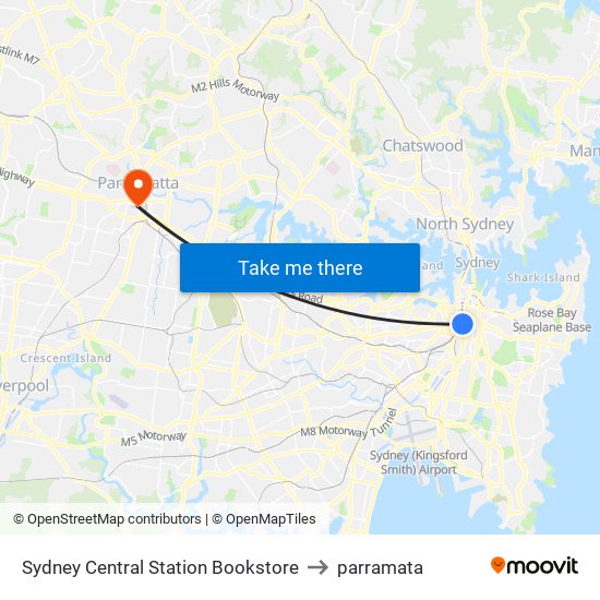 Sydney Central Station Bookstore to parramata map