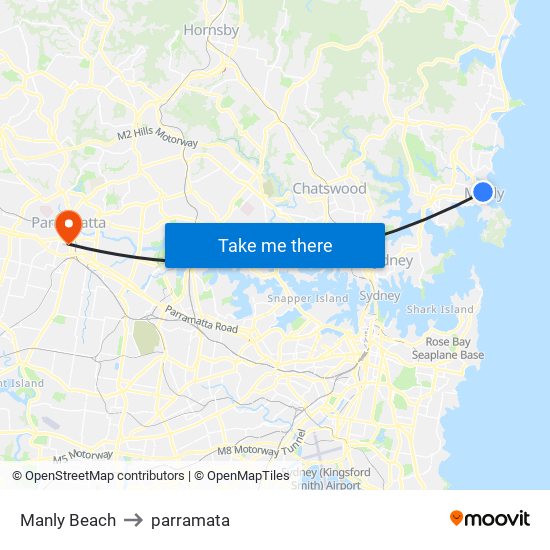 Manly Beach to parramata map