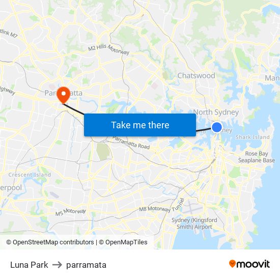 Luna Park to parramata map