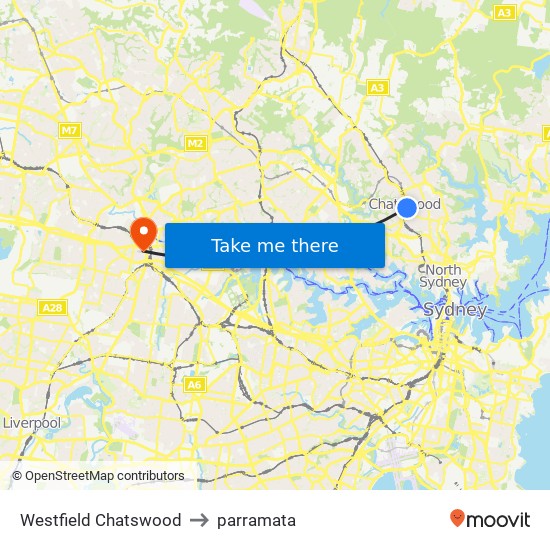 Westfield Chatswood to parramata map