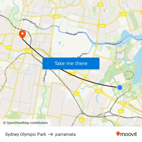 Sydney Olympic Park to parramata map