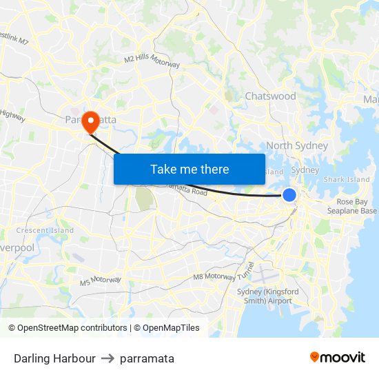 Darling Harbour to parramata map
