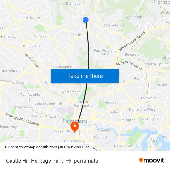 Castle Hill Heritage Park to parramata map