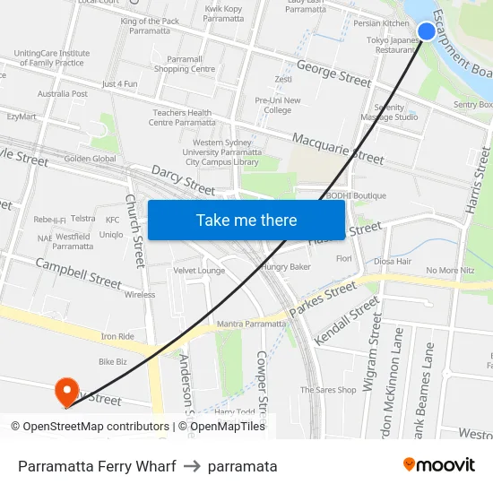 Parramatta Ferry Wharf to parramata map