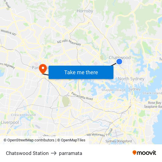 Chatswood Station to parramata map