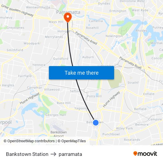 Bankstown Station to parramata map