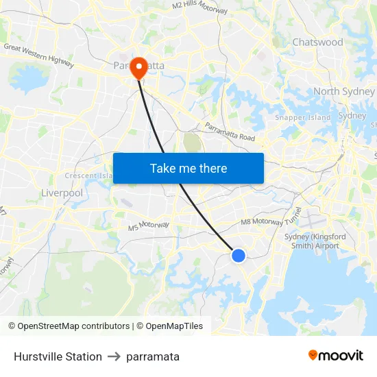 Hurstville Station to parramata map