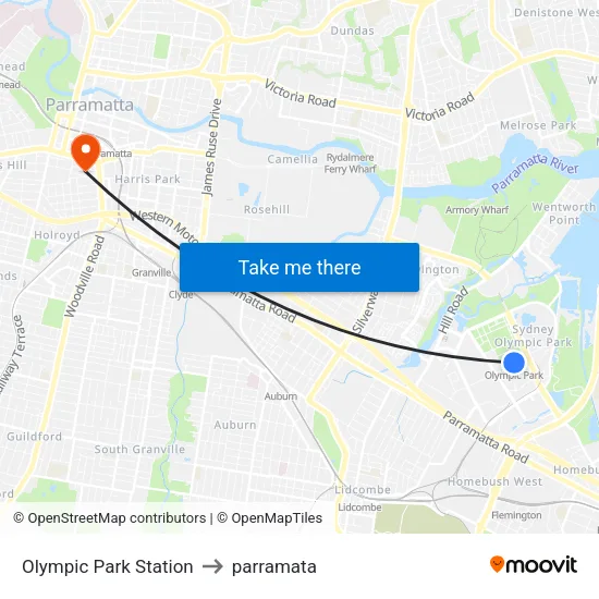 Olympic Park Station to parramata map